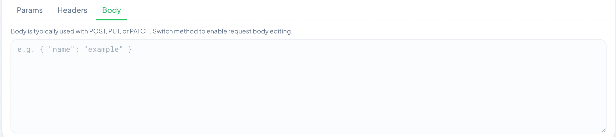 Body tab with JSON payload text area